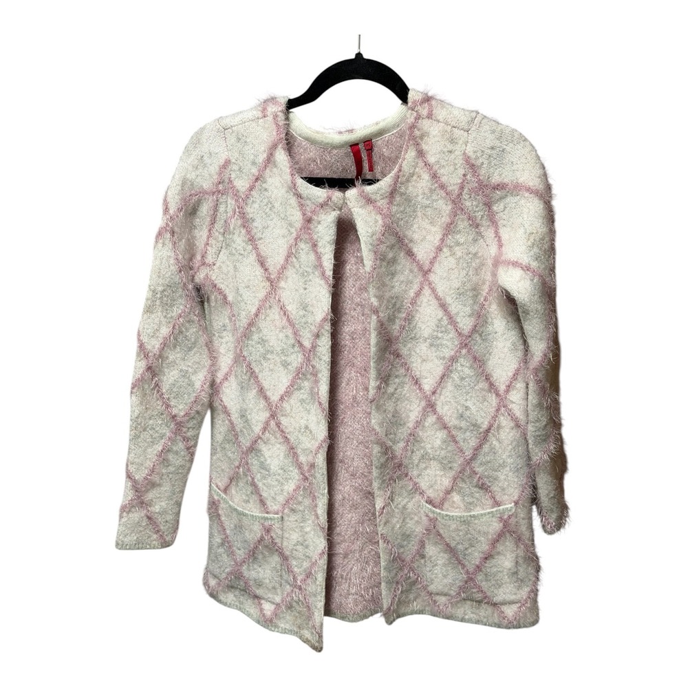 Love Scarlet Eyelash Argyle Cardigan Sweater Size S Cream Pink Cozy EUC